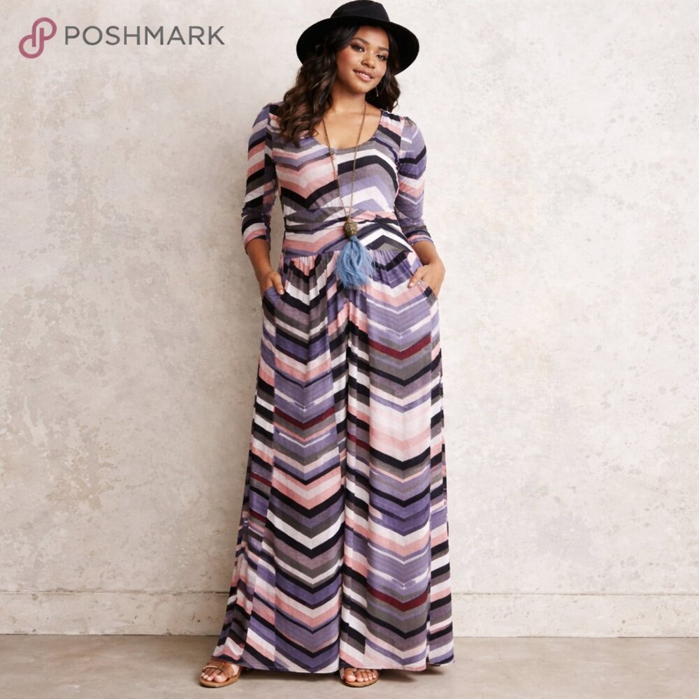 Anthropologie Maeve Striped Knit Stretch Maxi Dress Sz M